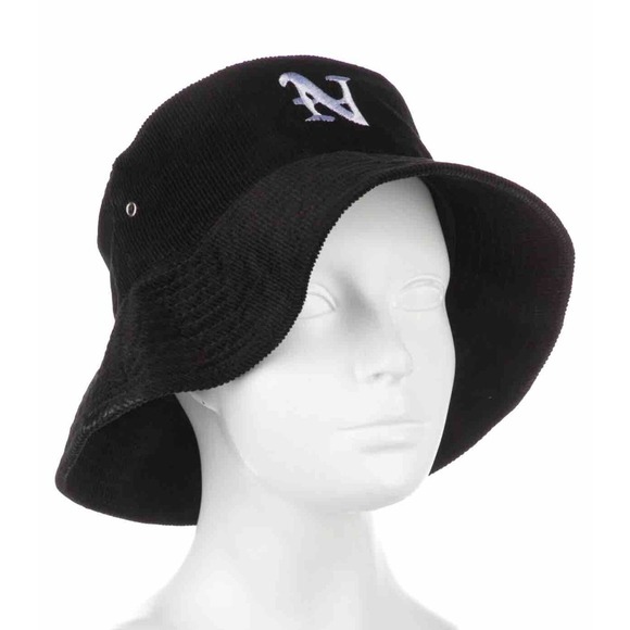 NAHMIAS Corduroy Bucket Hat Size One Size Black Cotton Logo Letter Embroidered - Picture 1 of 6